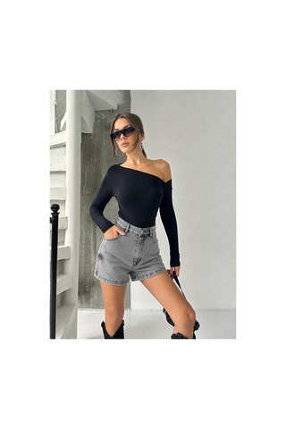 Bluemarlin Gri Kar Yan Kılçık İşlemli Kısa/mini Denim/kot Şort Gri Kar