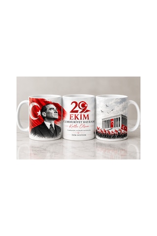 29 Ekim Cumhuriyet Bayramı Temalı Özel Tasarımlı Porselen Kupa Bardak çok renkli