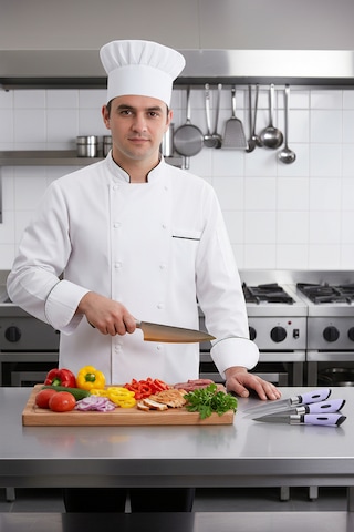 Chefline 5 Parça Lila Mutfak Bıçak Seti + Meyve Bıçağı Hediyeli Paslanmaz Çelik Lila