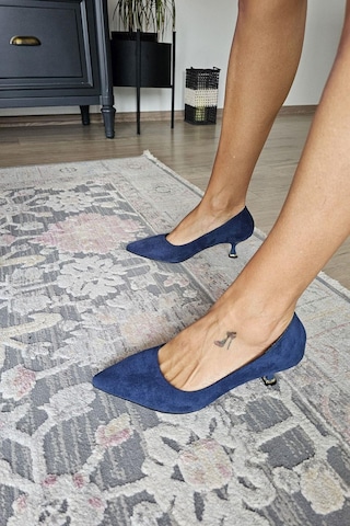 10 670 Topukla Kadın 6 Cm Kadeh Topuk Stiletto Lacivert Süet