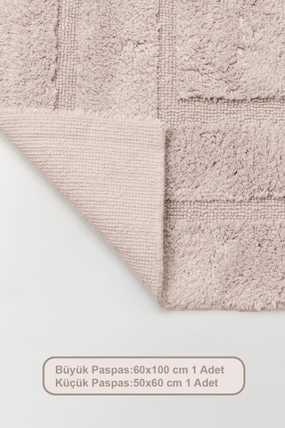 Elart Solid Banyo Halısı Paspas Takımı Pamuklu 2 Adet 60x100 Cm Bej Bej