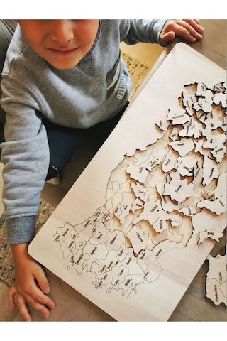 Ahşap Türkiye Haritası, Yapboz, Puzzle Streçli/kutusuz - 50x27,50cm