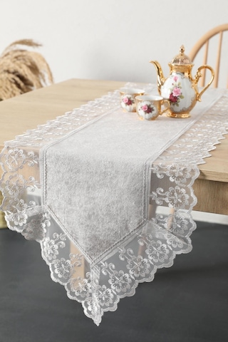 Favora Fatih Güpürlü Kadife Runner Gri