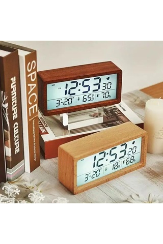 Sıcaklık Nem Göstergesi İle Yeni Ahşap Saat 1906 Tasarım Gece