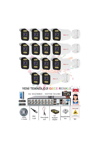 14 Kameralı Gece Renkli 8 Adet Warm Ledli Yeni Nesil 5 Mp Kuruluma Hazır Güvenlik Kamerası Seti