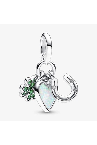 Nur Silver Dört Yapraklı Yonca, Kalp Ve At Nalı Üçlü Sallantılı Charm Nur-cm00455 Gümüş