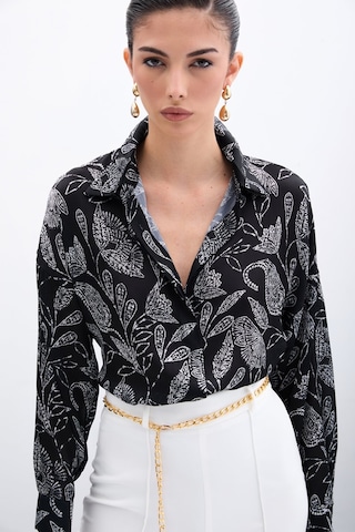 Sateen Desenli Saten Gömlek - Siyah-135960 Siyah
