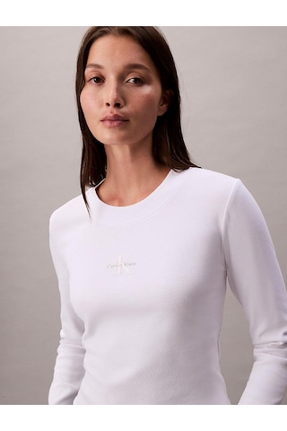 Calvin Klein Kadın Pamuklu Bisiklet Yaka Uzun Kollu Beyaz T-shirt Lv047a803g-yaa-12161 Bright White
