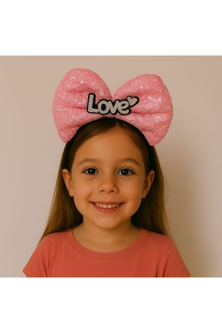 Led Işıklı Love Yazılı Fuşya Fiyonk Taç - Kız Çocuk Parti Tacı Çok Renkli