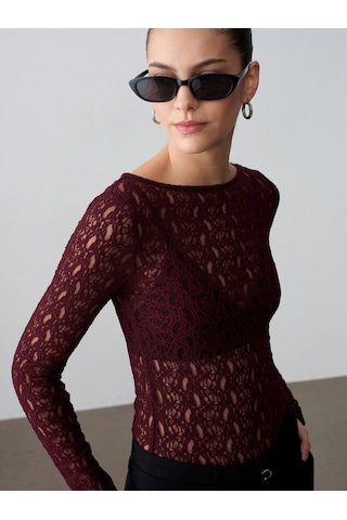Dilvin 32763 Kayık Yaka Dantel Top-bordo