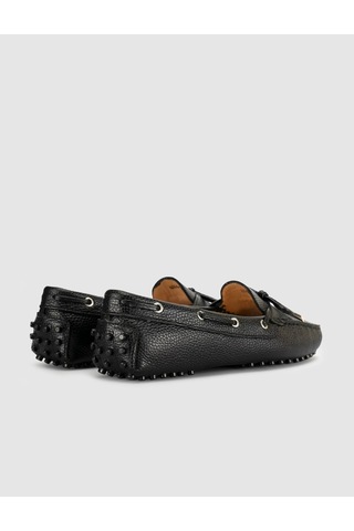Siyah Hakiki Deri Bağcıklı Günlük Loafer Mokasen Kadın Ayakkabı Siyah Floter