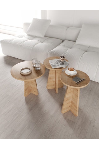 Mush 3lü Zigon Sehpa Safir Meşe - Tamamı Mdf