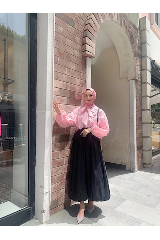 Etks002 Arkadan Fermuarlı Balon Etek Siyah