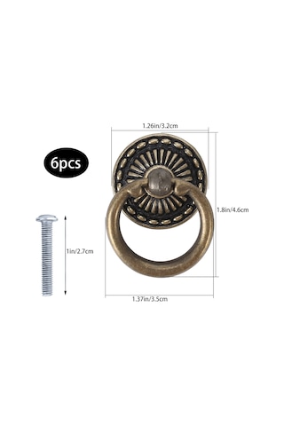 Mobilya, Gardırop, Çekmeceli Dolap, Dolaplar İçin Antika Bronzdan Yapılmış 6 Adet Vintage Çekmece Kulpu Diğer