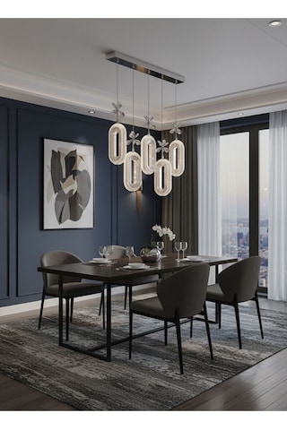 Eclipse Model 5"li Gümüş 3 Renk Modu Yemek Masası Oturma Çocuk Yatak Odası Modern Ledli Avize Gümüş