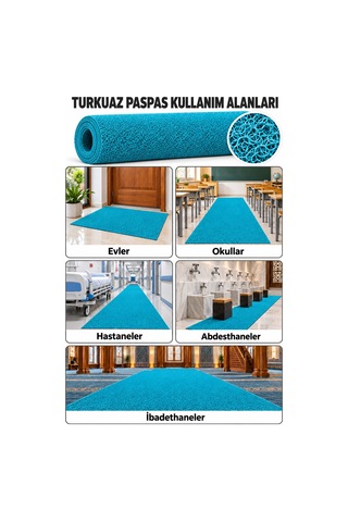 Hortumtech Kıvırcık Paspas Kir Tutucu Pvc Kapı Önü İç Dış Mekan Eko 12 Mm - Turkuaz 120 X 1000 Cm