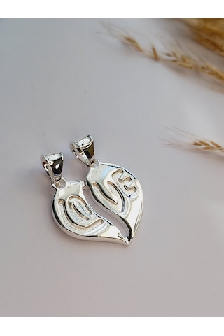 925 Ayar Gümüş Love Çift Best Friends Tasarım Unisex Kolye Ucu Gümüş