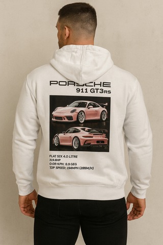 Hmo Store Unisex 911 Gt3 Rs Kapüşonlu Hoodie Beyaz Spor Tarz Beyaz