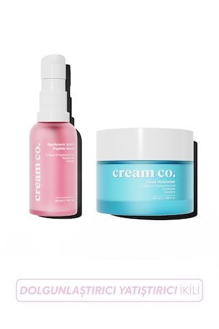 Cream Co. Cloud Moisturizer Hassas Ciltler İçin Yatıştırıcı Onarıcı Bariyer Güçlendirici Su Bazlı Nemlendirici Yüz Kremi 50 ML + Hyaluronic Acid  & Peptide Serum 30 ML