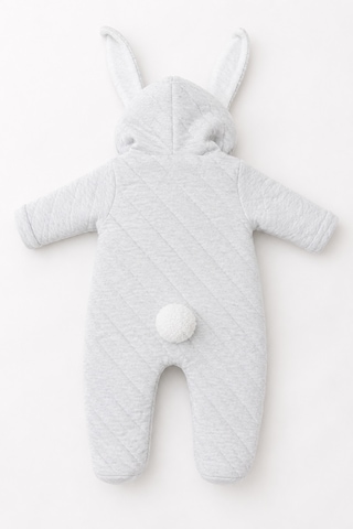 Babyhola Kapıtone Tavşan Tasarımlı Kapşonlu Patikli Bebek Tulumu 14019 Gri