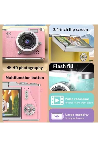 Fotoğraf İçin 4k Dijital Kamera Otomatik Odak, 48mp Vlogging Kamera, 2.4 İnç Flip Ekran