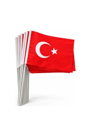 50 Li Plastik Sopalı Alpaka Bez Türk Bayrağı 20x30 Cm Okul Ve 23 Nisan Kutlamaları İçin Tek Ebat