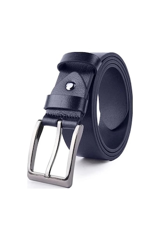 Hakiki Deri Kot Kumaş Kanvas Pantolona Uyumlu Kemer Lacıvert