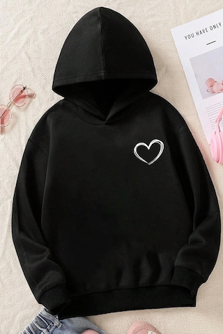 Uyguntarz Çocuk Kalp Baskılı Sweatshirt Siyah