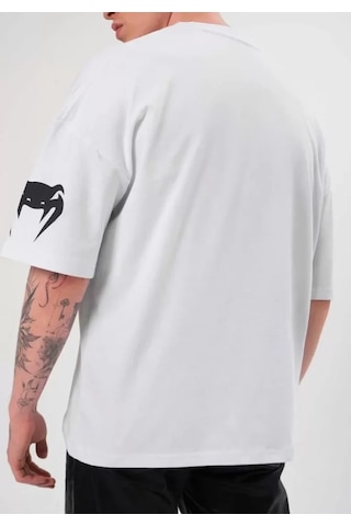 Modi Unisex Bisiklet Yaka Baskılı Oversize T-shirt - Beyaz - Mymg108584