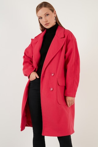 Lela Oversize Çift Düğmeli Kruvaze Yaka Uzun Bayan Kaban 6230043 Fuşya