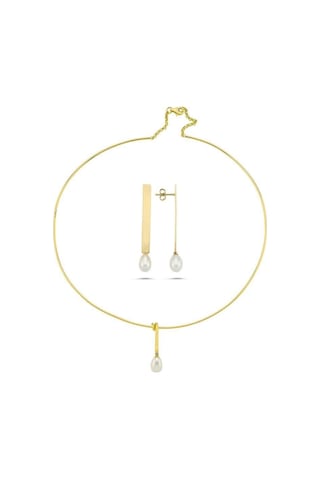 10,5 Mm Doğal İnci Choker Küpe Kolye İkili Set