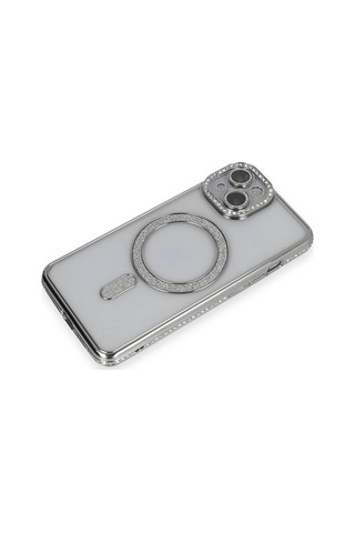 Apple İphone 13 Kılıf Joke Simli Magneticsafe Kılıf - Gümüş Evimdeyokyok