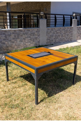 Kare Tasarım Yağmura Güneşe Dayanıklı Mangallı Masa Ahşap