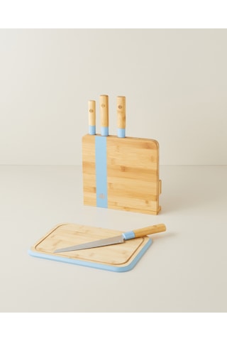 English Home Shelby Bambu 6 Parça Kesme Tahtası Bıçak Seti 38x25 Cm Mavi