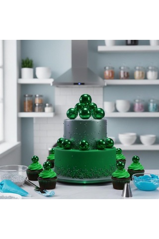 Disko Top Yeşil Pasta Ve Tatlı Üzeri Dekoratif Süs 12 Li Set