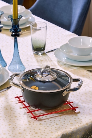 Edora Home Kırmızı Düz Çubuklu Nihale, Altlık - Metal Paslanmaz
