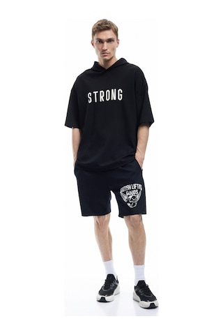 Koton Viskon Karışımlı Baskılı Oversize Beli Bağcıklı Spor Şort Siyah 5sam40104nk