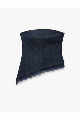 Koton Dantel Detaylı Asimetrik Kesim Straplez Denim Büstiyer Top Koyu İndigo 6sal30029md Dark Indigo