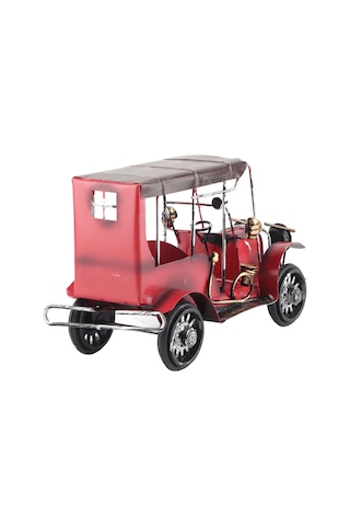 Kangvka Kırmızı Gümüş Teneke Retro Araba Modeli - Ev Dekorasyonu, Hediye, Nostaljik Masaüstü Aksesuarı