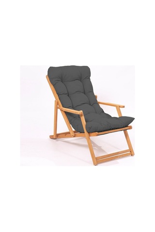 Meya Dekor Simona Grand Şezlong 2+1 Ahşap Bahçe Balkon Teras Katlanır Set - Antrasit Minder Antrasit
