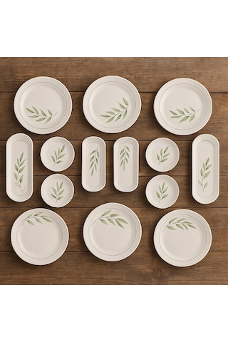 Seramık 6 Kısılık Yaprak 14 Parca Seramık Kahvaltı Takımı Beyaz