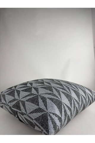 Mrs Gugar 43x43 Keten Kırlent Kılıfı Açık Gri Antrasit Geometrik Desenli Dekoratif Yastık Kılıfı Açık Gri - Koyu Gri