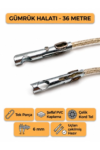 Tır Dorse Kamyon Konteyner Gümrük Halatı Galvanizli Çelik Tel 36 Metre 6mm