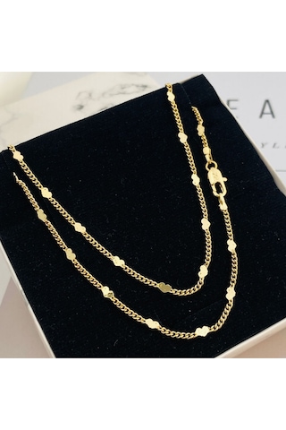 Pullu Kolye Kalpli Ezme Kadın Kolye Kararmaz Xuping 45cm 14 Ayar Gold Gold