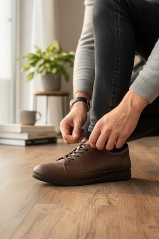 Enoch Hakiki Deri Kahve Klasik Bağcıklı Erkek Sneaker Ayakkabı Ortopedik Taban Kahverengi