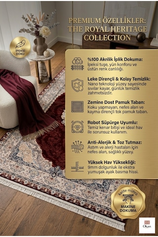 Prestige Exclusive: Sanat Eseri Dokusunda Bordo Madalyon Salon Halısı - Robot Dostu