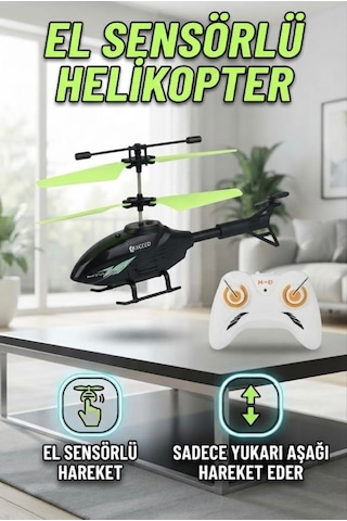 Hareket Sensörlü Kumandalı Şarjlı Yeşil Helikopter - Oyuncak Helikopter