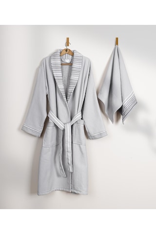 Limira 2'li Set Gri Pamuk 1 Bornoz L-xl 1 Çeyiz Havlu 50x90 2237 Gri