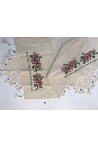 Bodrum Buldan Keten Kumaş Kanaviçeli Runner (60X150)