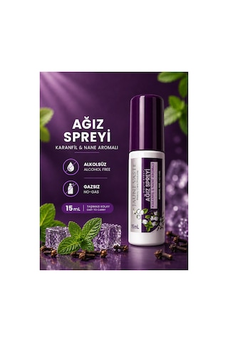 Ağız Spreyi - Ağız Kokusu Giderici, Ferah Nefes, Karanfil & Nane Aromalı, Alkolsüz & Gazsız, 15 Ml
